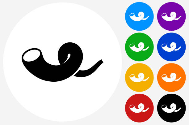 shofar icon on flat color circle buttons - şofar illüstrasyonlar stock illustrations