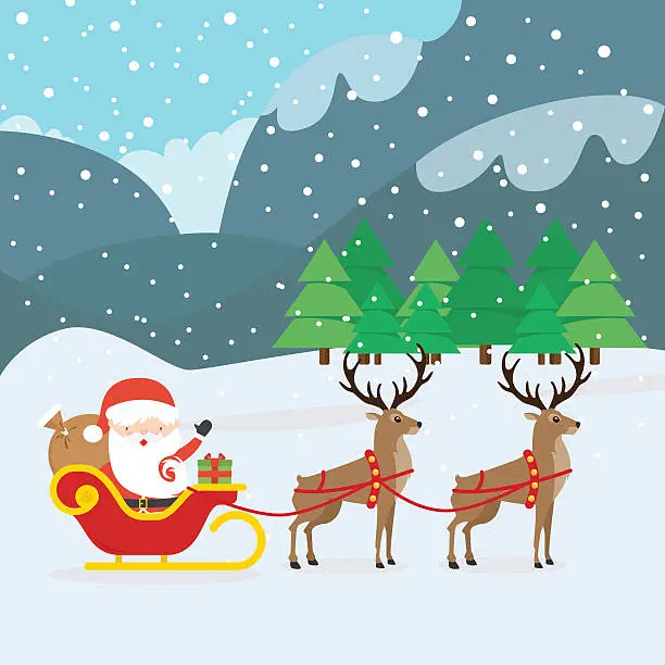 Vector illustration of Santa Claus and Sleigh