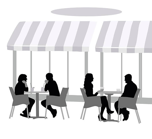 gehobenes terrassenrestaurant - friendship talking silhouette people stock-grafiken, -clipart, -cartoons und -symbole