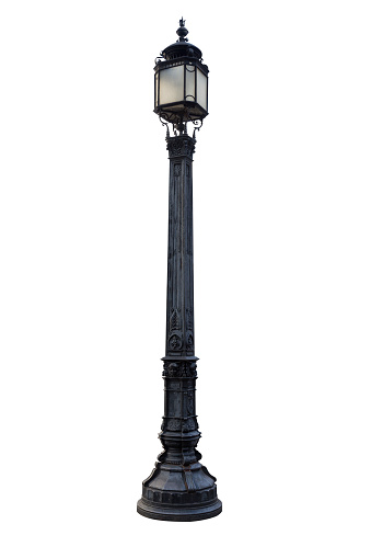 Old London lamp post isolated on white