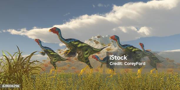 Caudipteryx Dinosaur Flock Stock Photo - Download Image Now - Oviraptor, Dinosaur, Feather