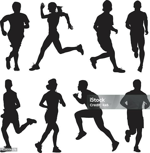 Athlete Running Stock Illustration - Download Image Now - Running, Women, In Silhouette