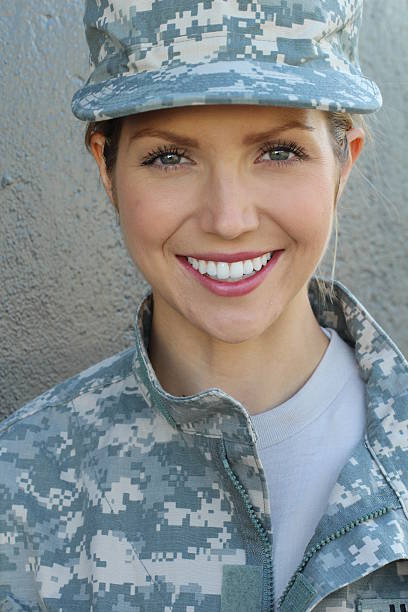 istock Happy healthy army female soldier 628006744
