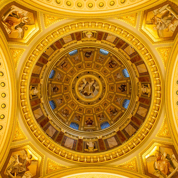 istock Indoor view of colorful picturesque dome ceiling in Saint Stephen 628014232