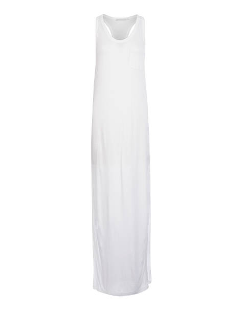 istock Cut-out of Plain White Razorback Long Dress on Invisible Mannequin 628015718