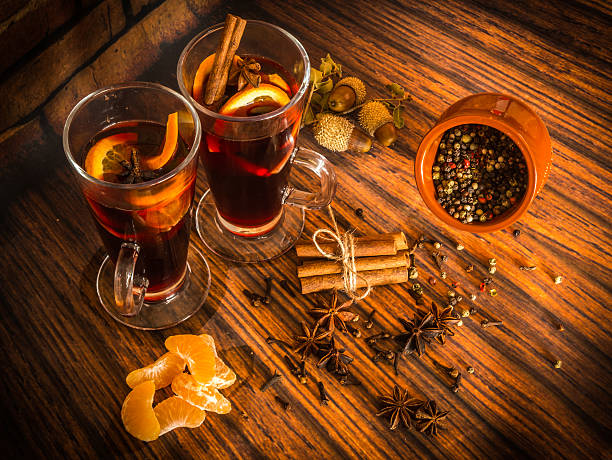 istock Christmas hot mulled wine with cinnamon, cardamom, anise and ora 628018152