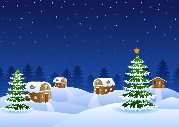 bildbanksillustrationer, clip art samt tecknat material och ikoner med christmas night scene with a snowy - winter wonderland
