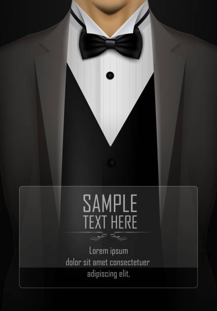 ilustrações de stock, clip art, desenhos animados e ícones de grey tuxedo with black bow tie - suit male beauty men businessman