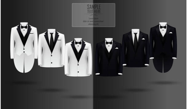 ilustrações de stock, clip art, desenhos animados e ícones de set of black and white suits - jacket shirt male fashion