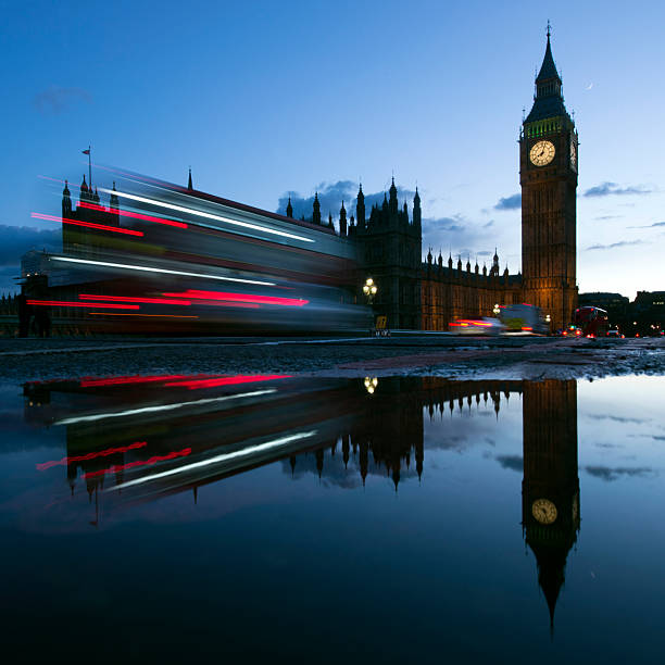 istock Big Ben at Dusk with Traffic Lights, London 628031172