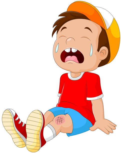 Cartoon Crying Boy With Wounded Leg Stock Illustration - Download Image Now  - Crying, Child, Boys - iStock