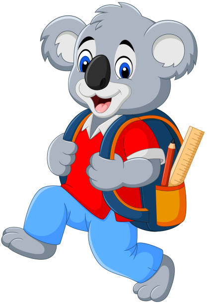 Cartoon funny koala with backpack Illustration of Cartoon funny koala with backpack koala walking stock illustrations