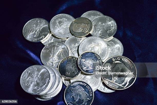 Various Silver Coins Stock Photo - Download Image Now - Coin, Horizontal, No People