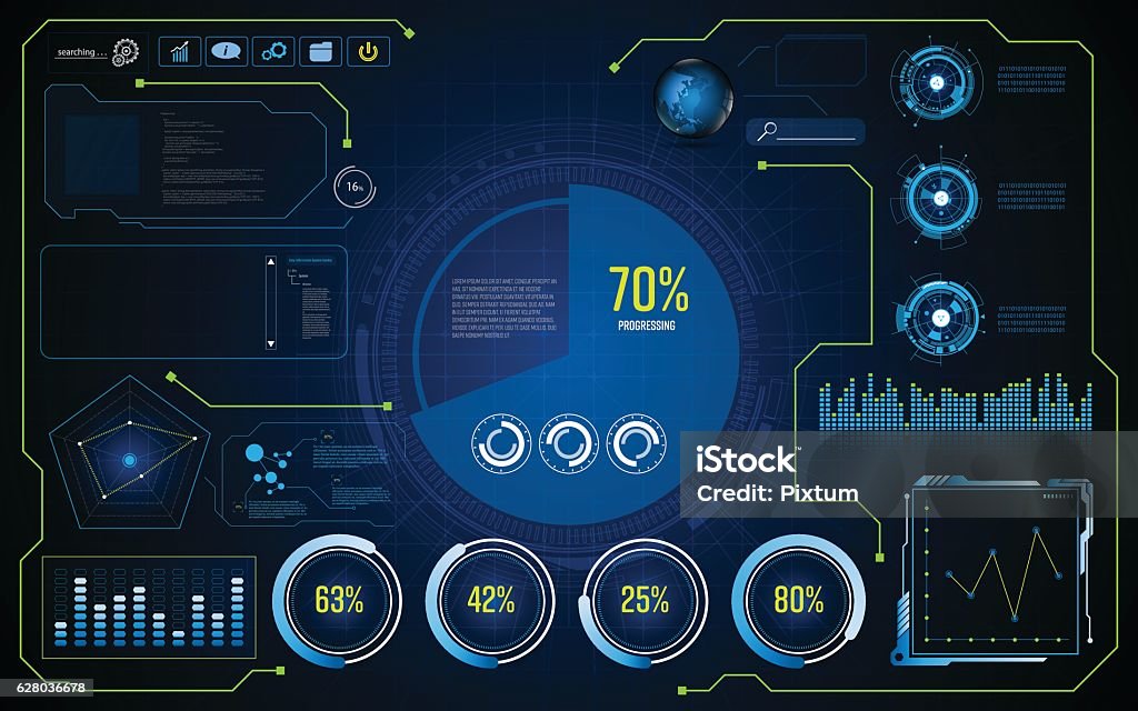 Tech Disc Ui Future Hud Ui Gui Interface Screen Hi Tech Concept Template Stok Vektör ...
