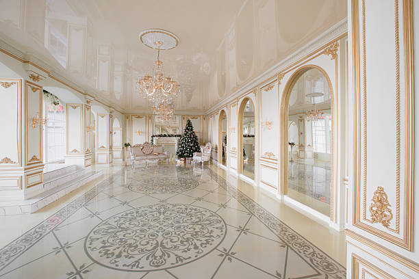 istock Calm image of interior Classic New Year Tree decorated in 628036728