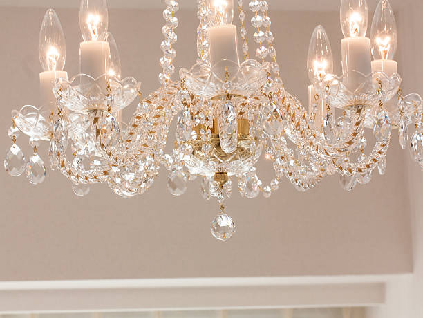 istock Crystal glass glittering chandelier 628039072