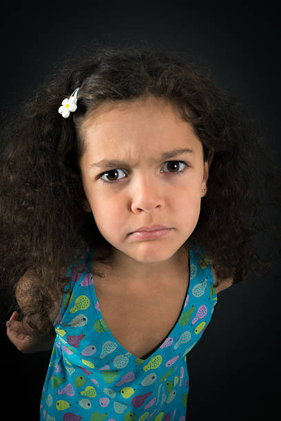 Beautiful girl doing different expressions in different sets of clothes: angry