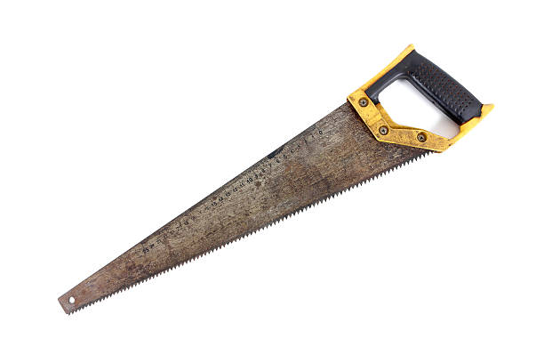 istock Old rusty crosscut saw with scales isolated on white background. 628067082