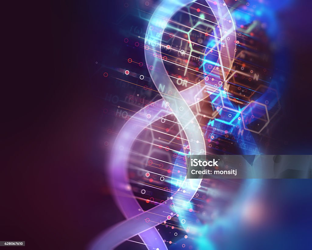 dna molecules on abstract technology background dna molecules on abstract technology background , concept of biochemistriy and genetic theory. DNA Stock Photo