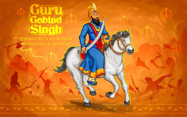 ilustraciones, imágenes clip art, dibujos animados e iconos de stock de feliz gurú gobind singh jayanti festival para el fondo de celebración sij - dev