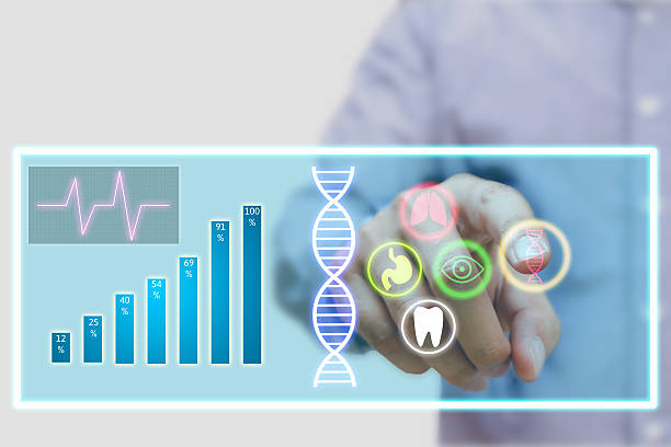 istock Doctor using futuristic touch screen technology for scientific r 628075714