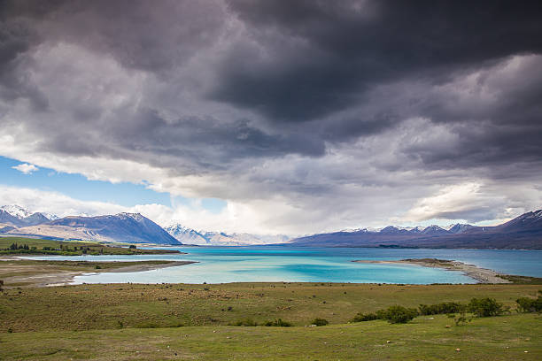 istock Lake Tekapo mountain view from Mt John, South Island, New 628076644
