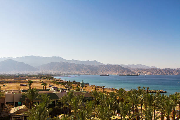 istock View on Aqaba sea port . Red Sea . 628078456