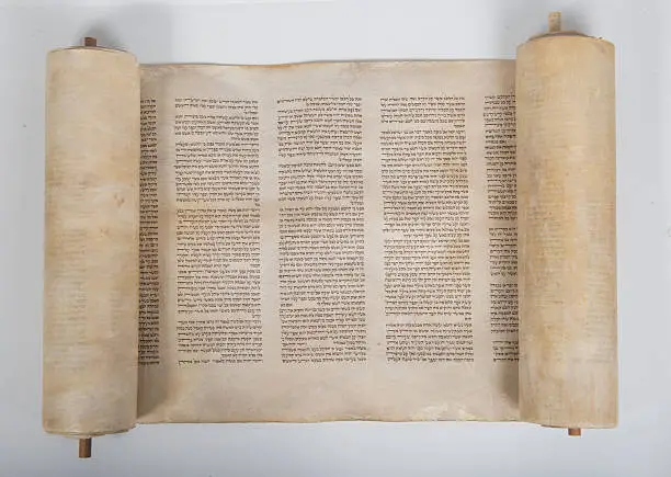 ancient torah scroll, top view, white background