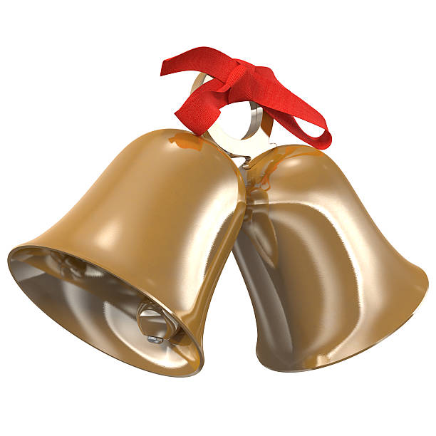 istock golden bells with a red bow, 3d illustration 628084348