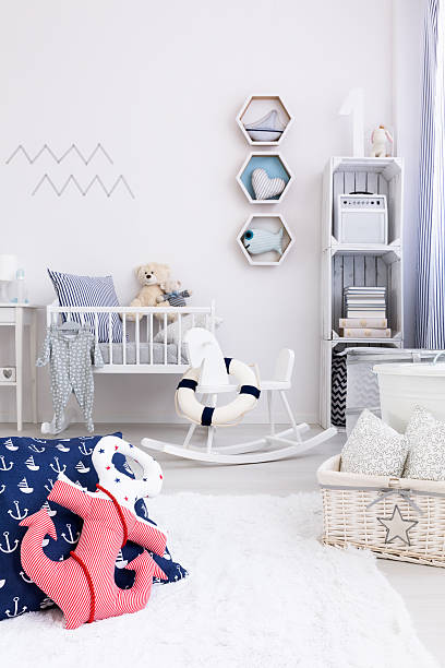 istock Marine style in small child room 628085668