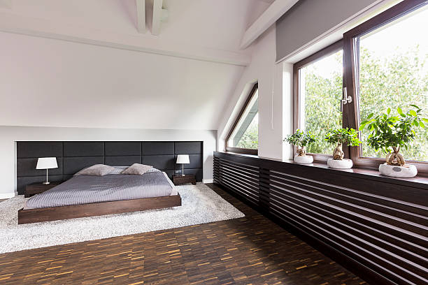istock Elegant bedroom with double bed 628087186