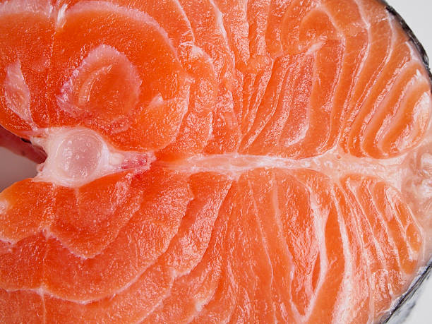Foreground of raw salmon