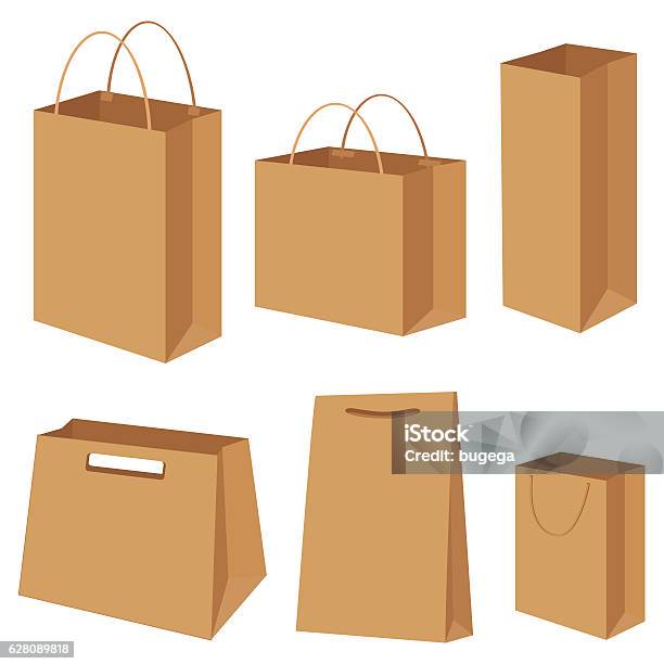 Bag Paper Container Box Packing Shopping Commercial Set Vector Illustration Stock Illustration - Download Image Now