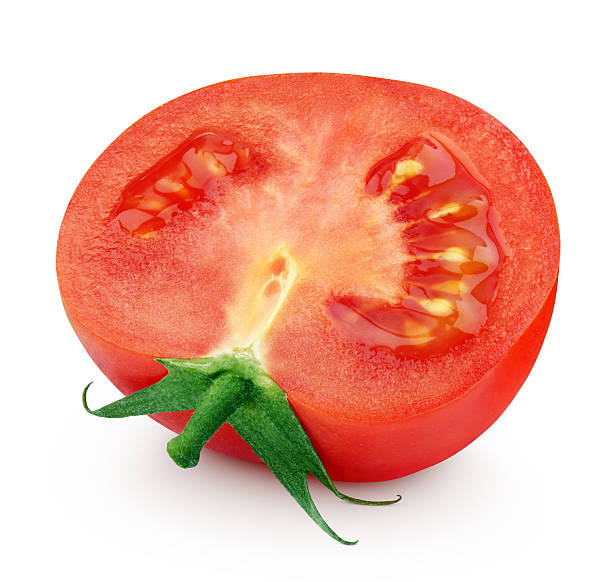 istock One half of red tomato on white 628092796