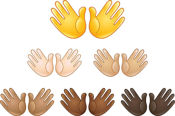 Open hands sign emoji Open hands sign emoji of various skin tones talk to the hand emoticon stock illustrations