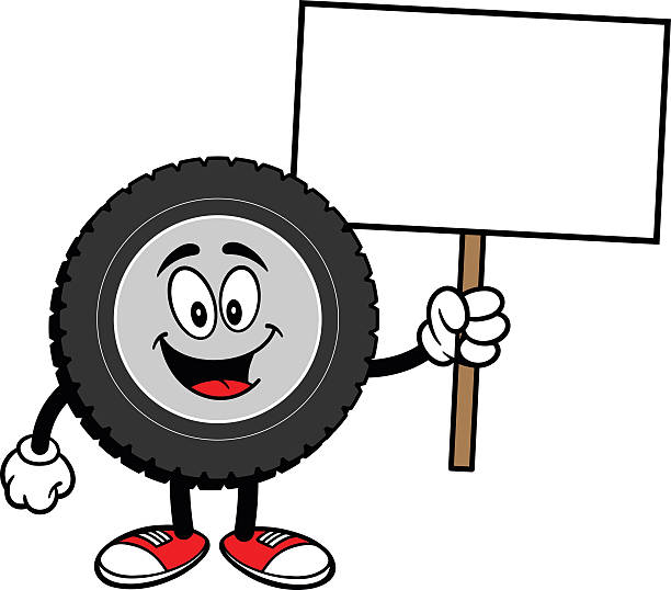 Tire Cartoon With A Sign Stock Illustration - Download Image Now - Cartoon,  Tire - Vehicle Part, Blank - iStock