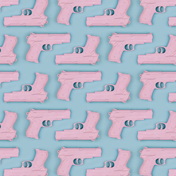 istock Colorful pastel pattern made of pink handguns. Minimal flat lay 628098078