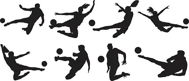 Vector illustration of Soccer players kicking the ball