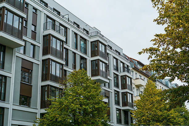 istock beautiful and modern apartment building at autumn 628100276