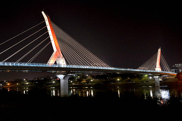 istock Ayanggyo Bridge - Colorful Daegu Modern Bridges, night illuminated footbridge 628100308