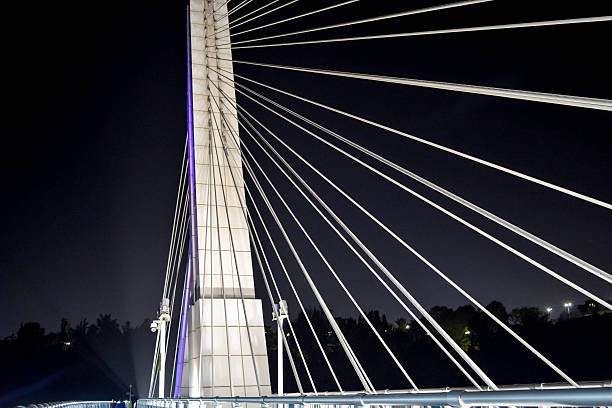 istock Colorful Daegu Modern Bridges, night illuminated footbridge 628100368
