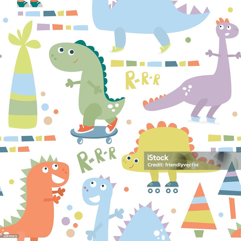 Seamless pattern with dinosaur. Baby background for textile, wrapping, fabric, Seamless pattern with dinosaur. Baby background for textile, wrapping, fabric, wallpaper. Vector illustration Baby - Human Age stock vector