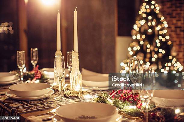 Let The Christmas Begin Stock Photo - Download Image Now - Christmas, Dinner, Dining Table