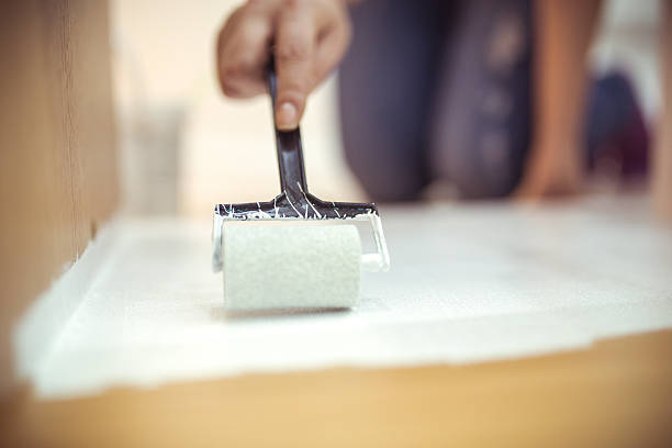 istock Woman with a paint roller, painting a home interior 628109960