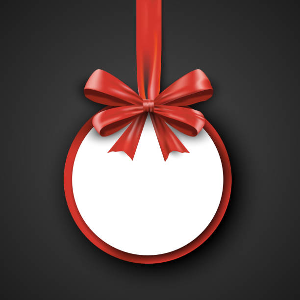 istock Birthday round design template. Invitation banner with red bow ribbon 628111932