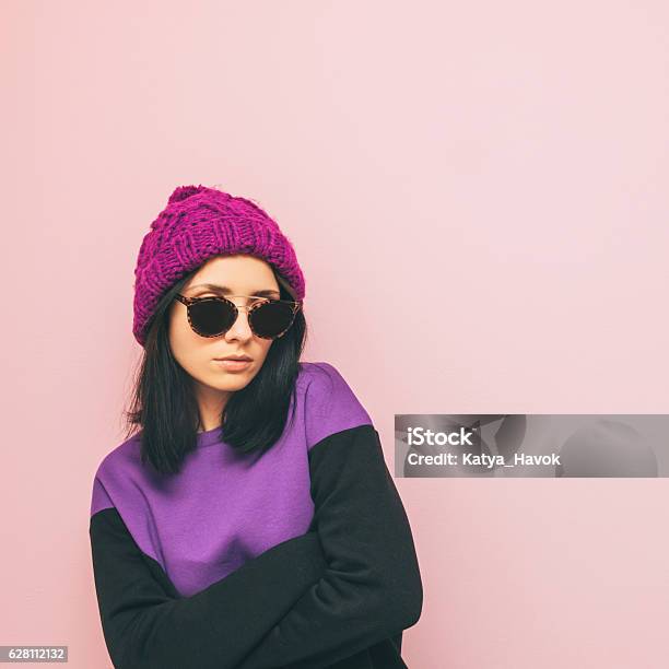 Lady Is Standing In Winter Clothing Stock Photo - Download Image Now - Women, Pop Art, 1990-1999