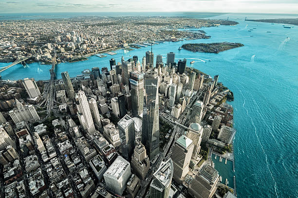 istock Helicopter view of Manhattan island 628119030