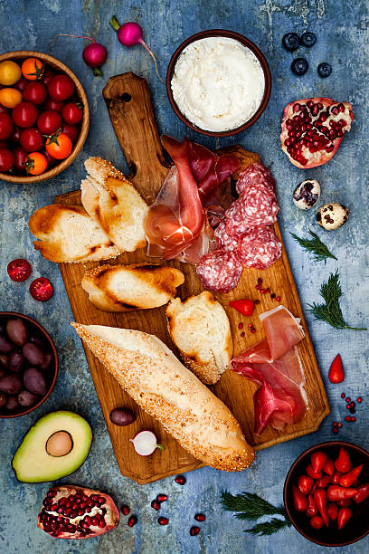 istock Brushetta authentic traditional spanish tapas set. Antipasti for party, picnic 628119572