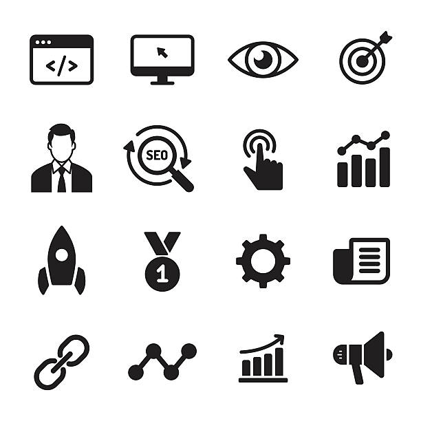 monochrome symbole für internet marketing - zeitung grafiken stock-grafiken, -clipart, -cartoons und -symbole