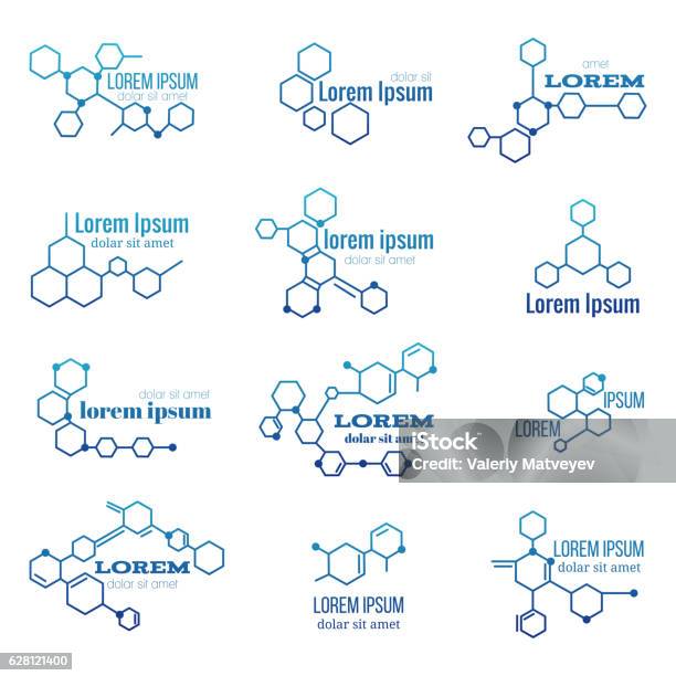 Molecule Structure Logo Or Biology Model Sign Vector Set Stock Illustration - Download Image Now